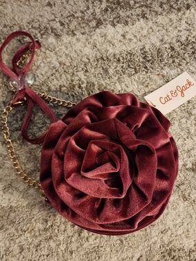 Cat & Jack Burgundy Velvet Rose Crossbody Bag. NWT